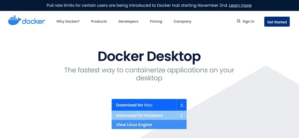 Docker Desktop download page on the Docker website