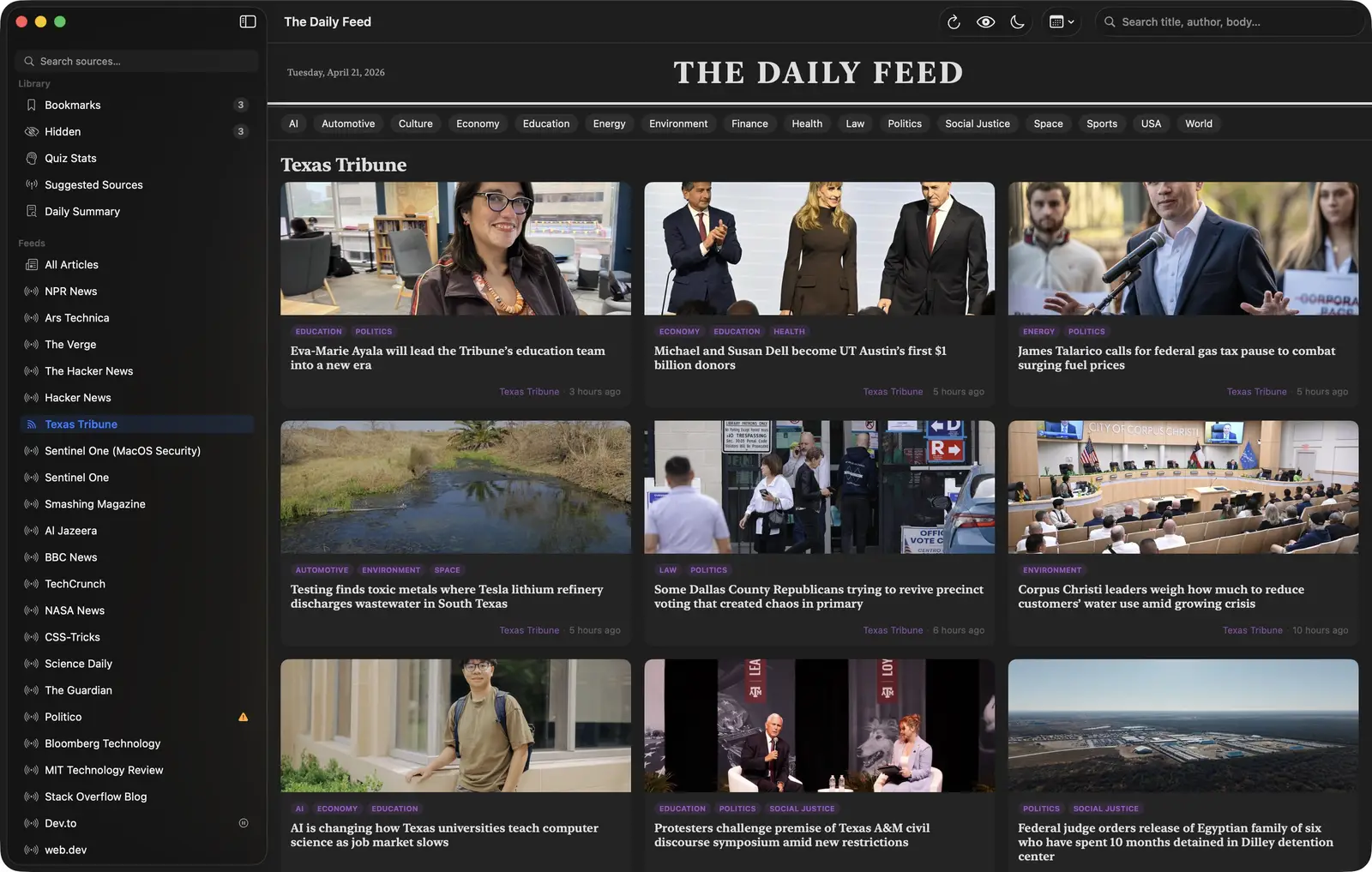 The Daily Feed source feed view
