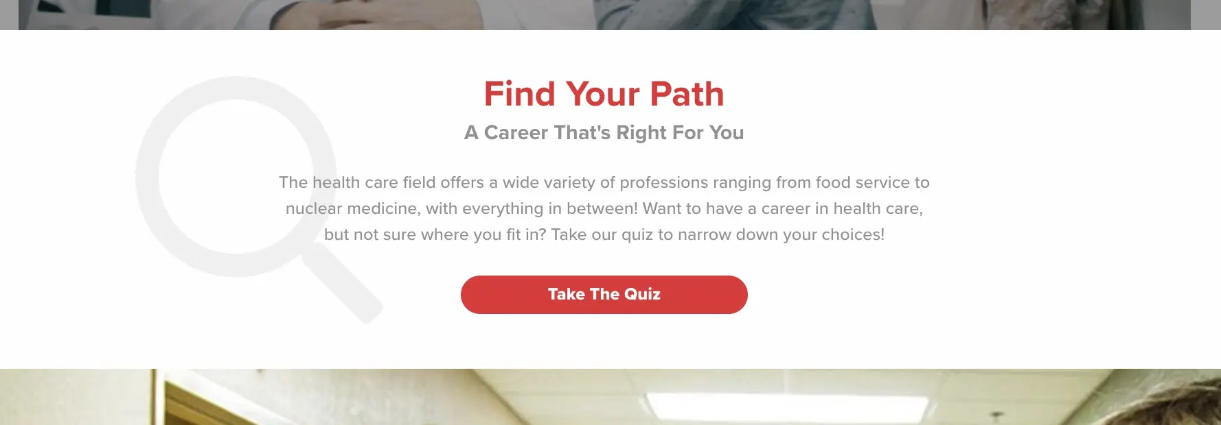 Find Your Path homepage section linking to the career quiz on Be Something Amazing
