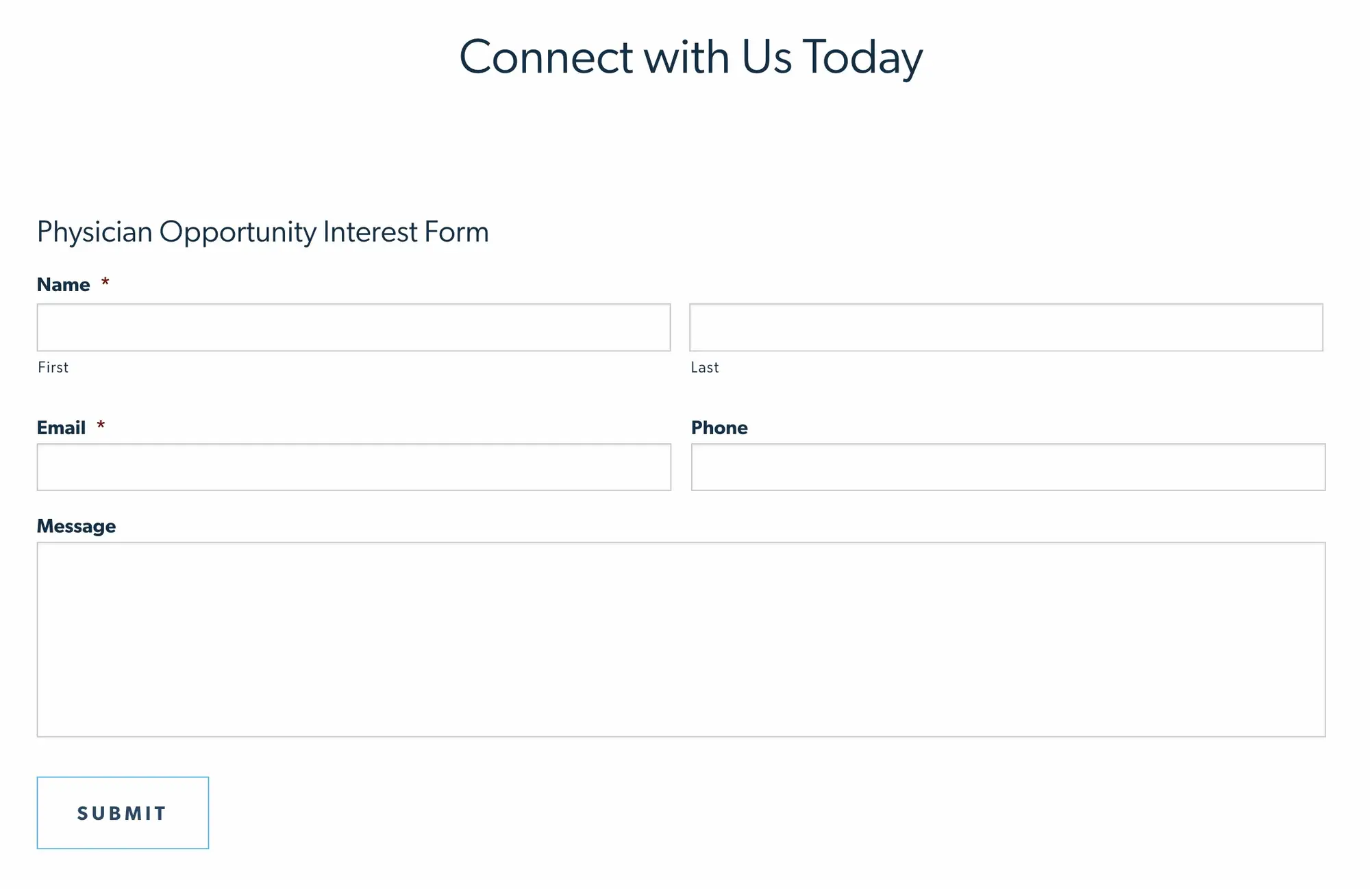 Connect With Us Today form built with Gravity Forms