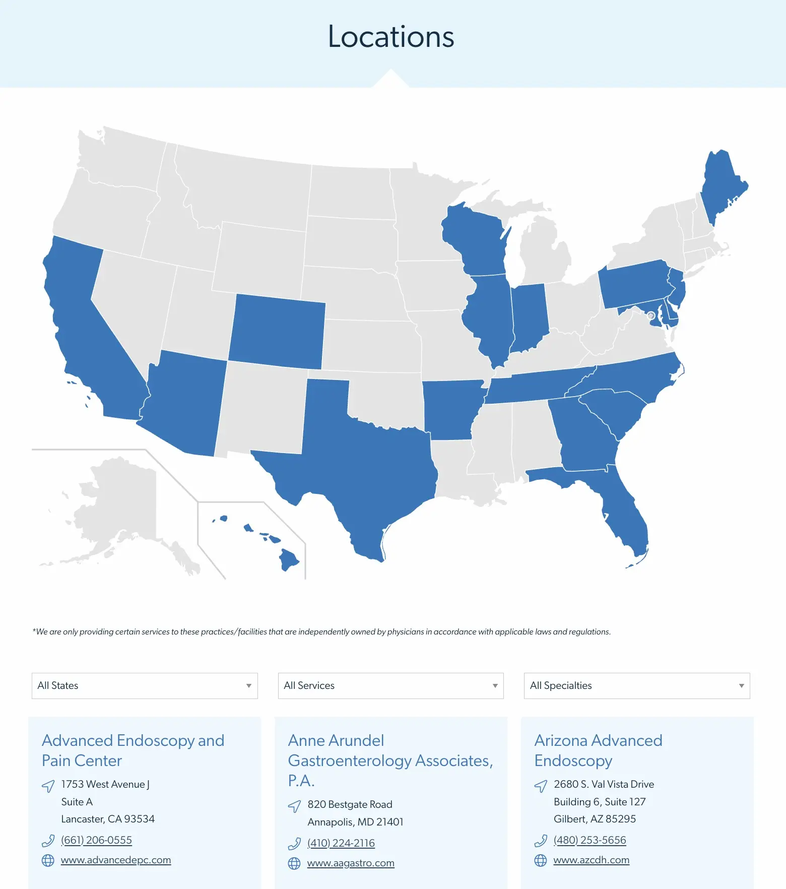 Location and position opportunity page with SVG US map and MixItUp filtering