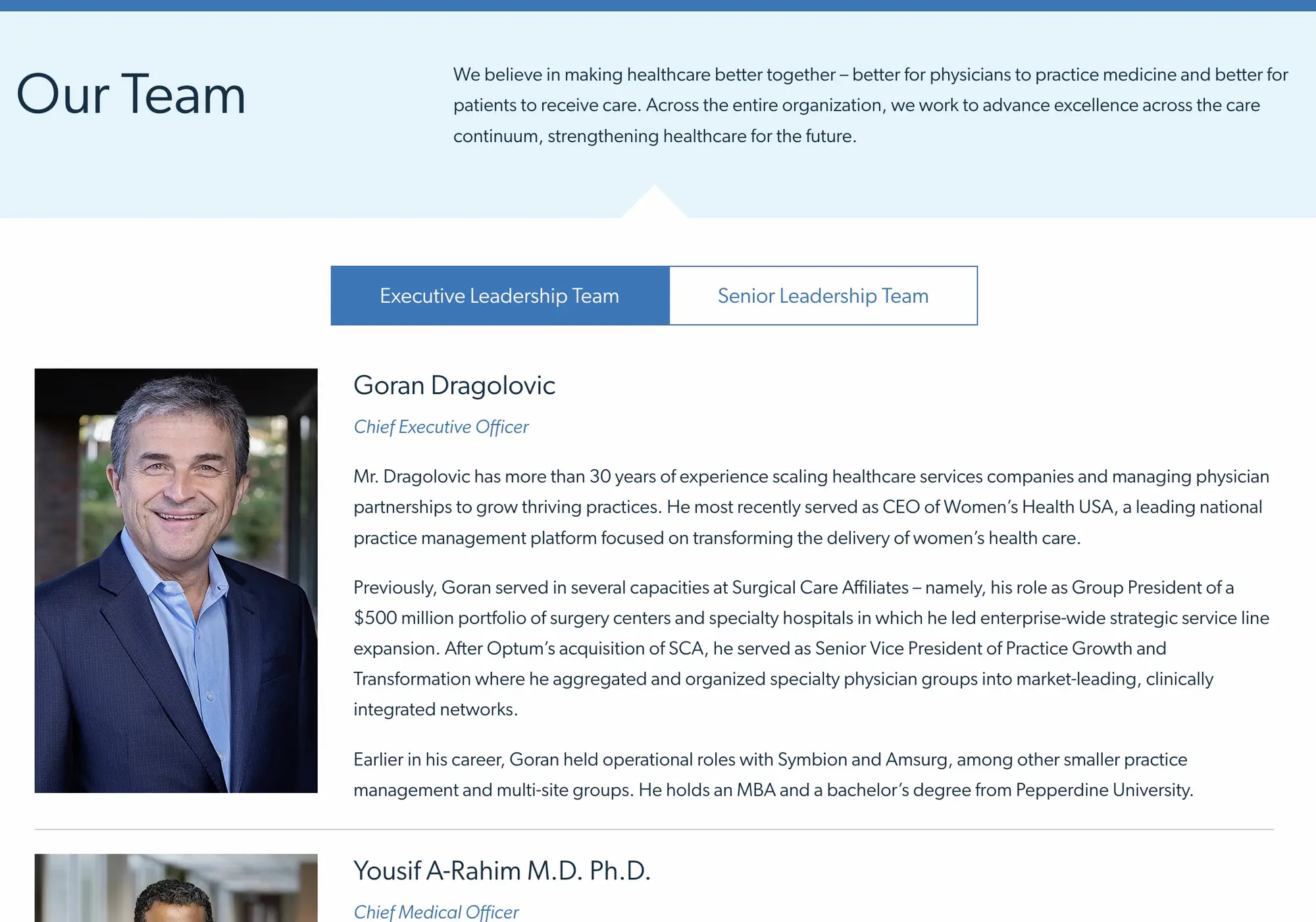 Our Team page with Foundation for Sites tab navigation separating leadership groups