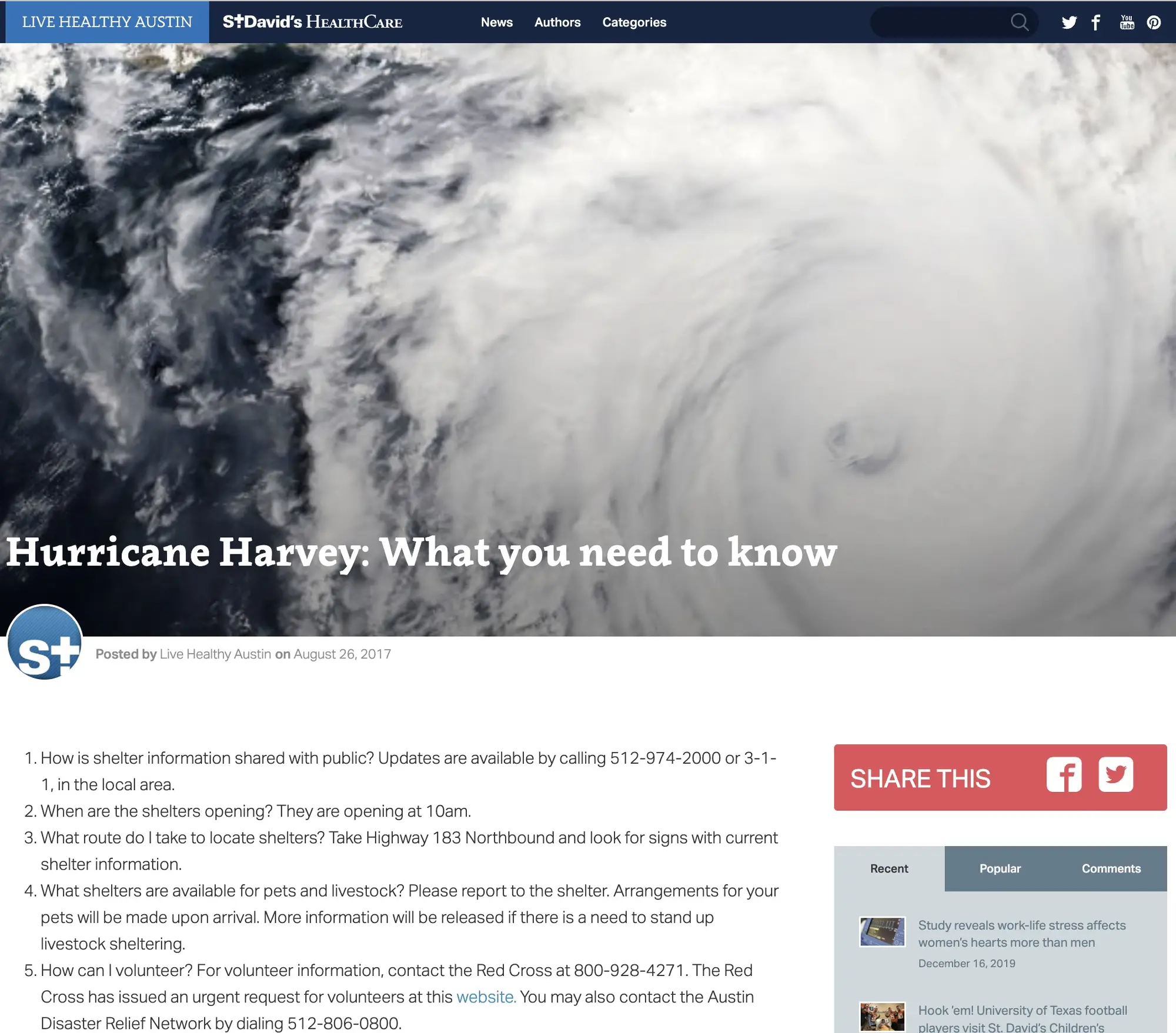 Article view with edge-to-edge banner, author info, body, and right sidebar