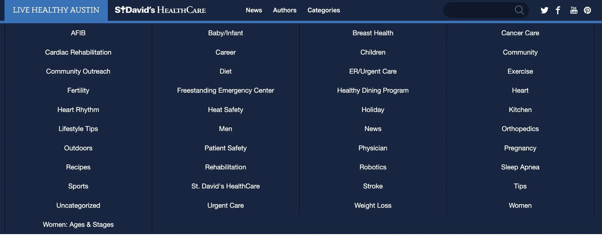 Animated category drop-down panel on Live Healthy Austin