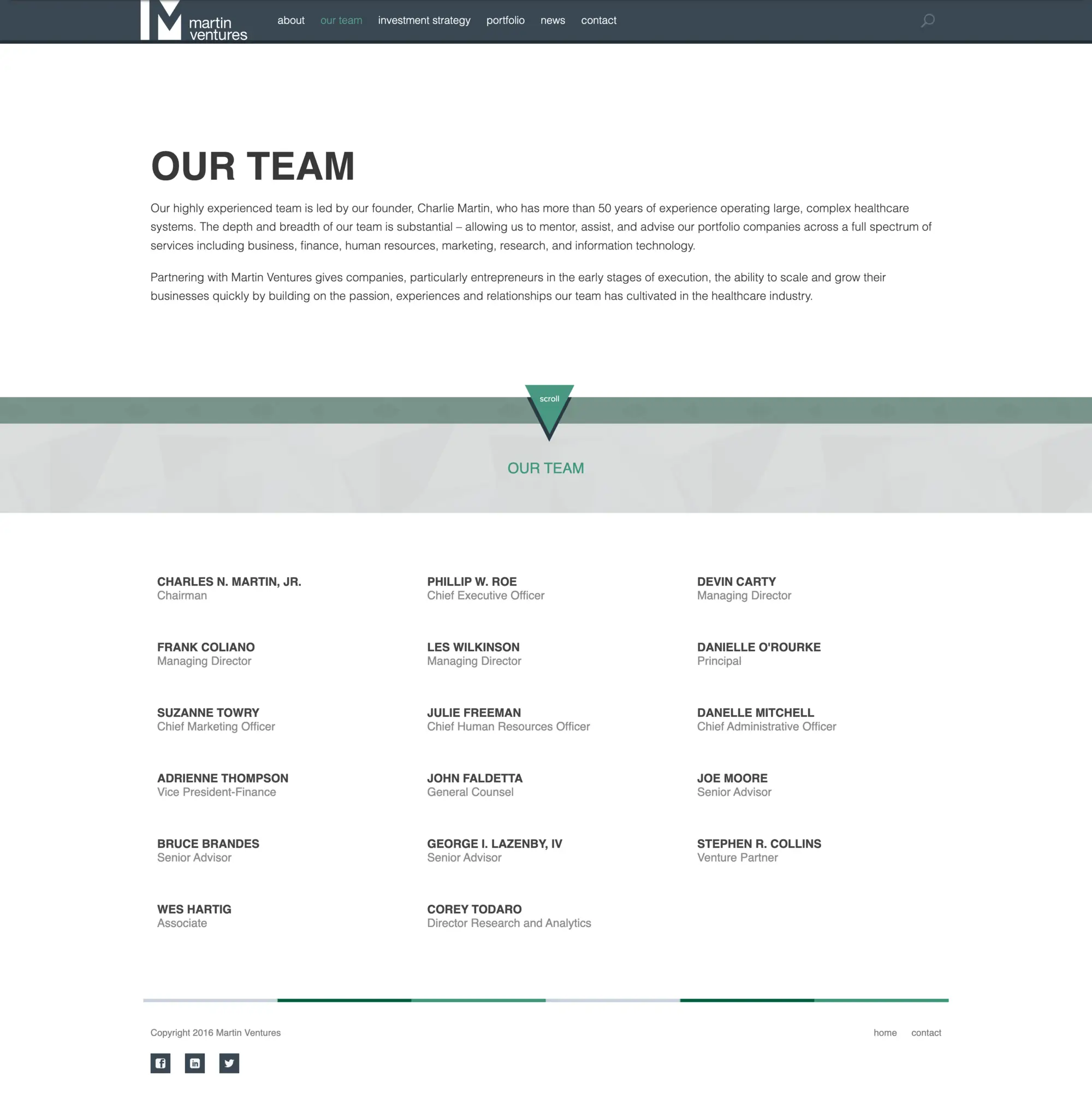 Our Team page with banner section and team member grid