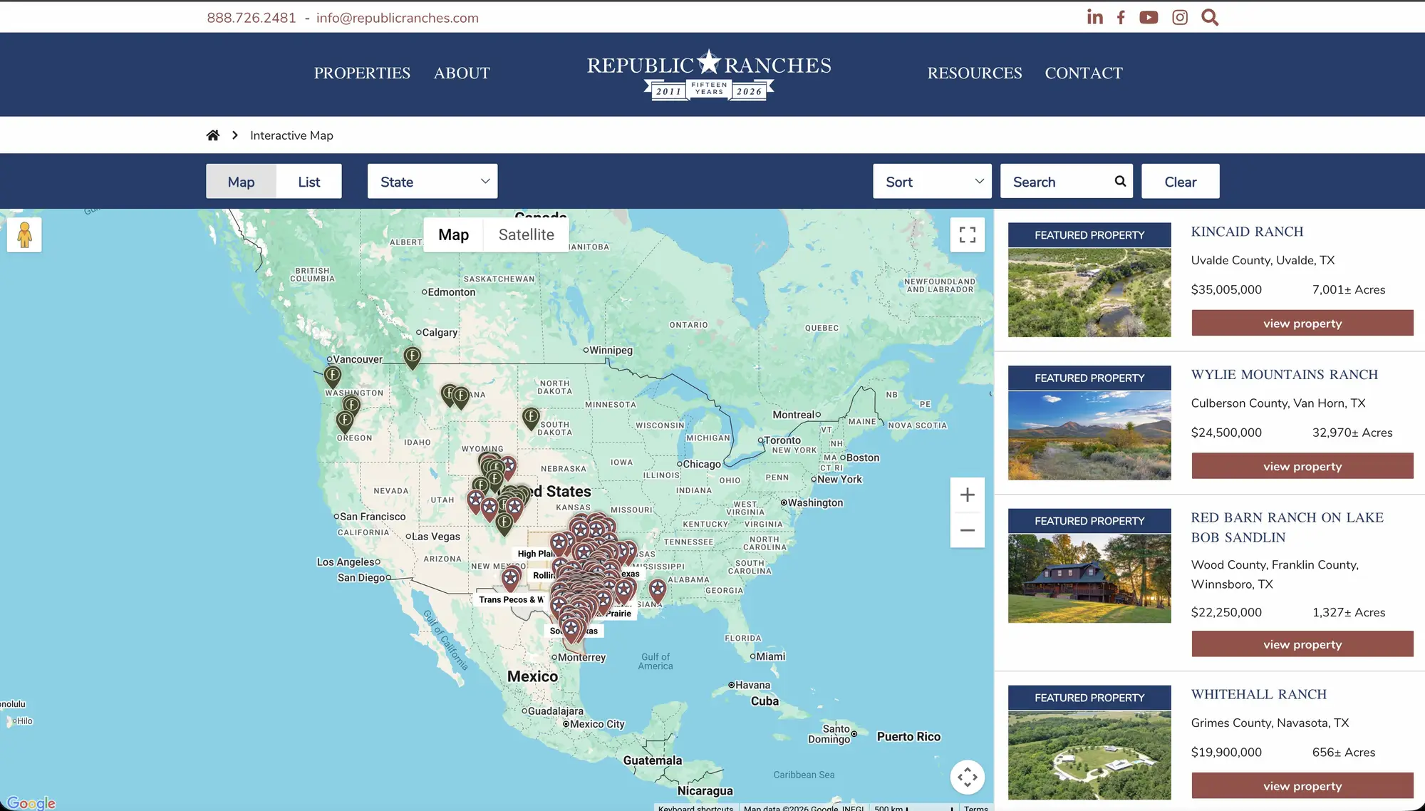 Republic Ranches interactive property map on initial load
