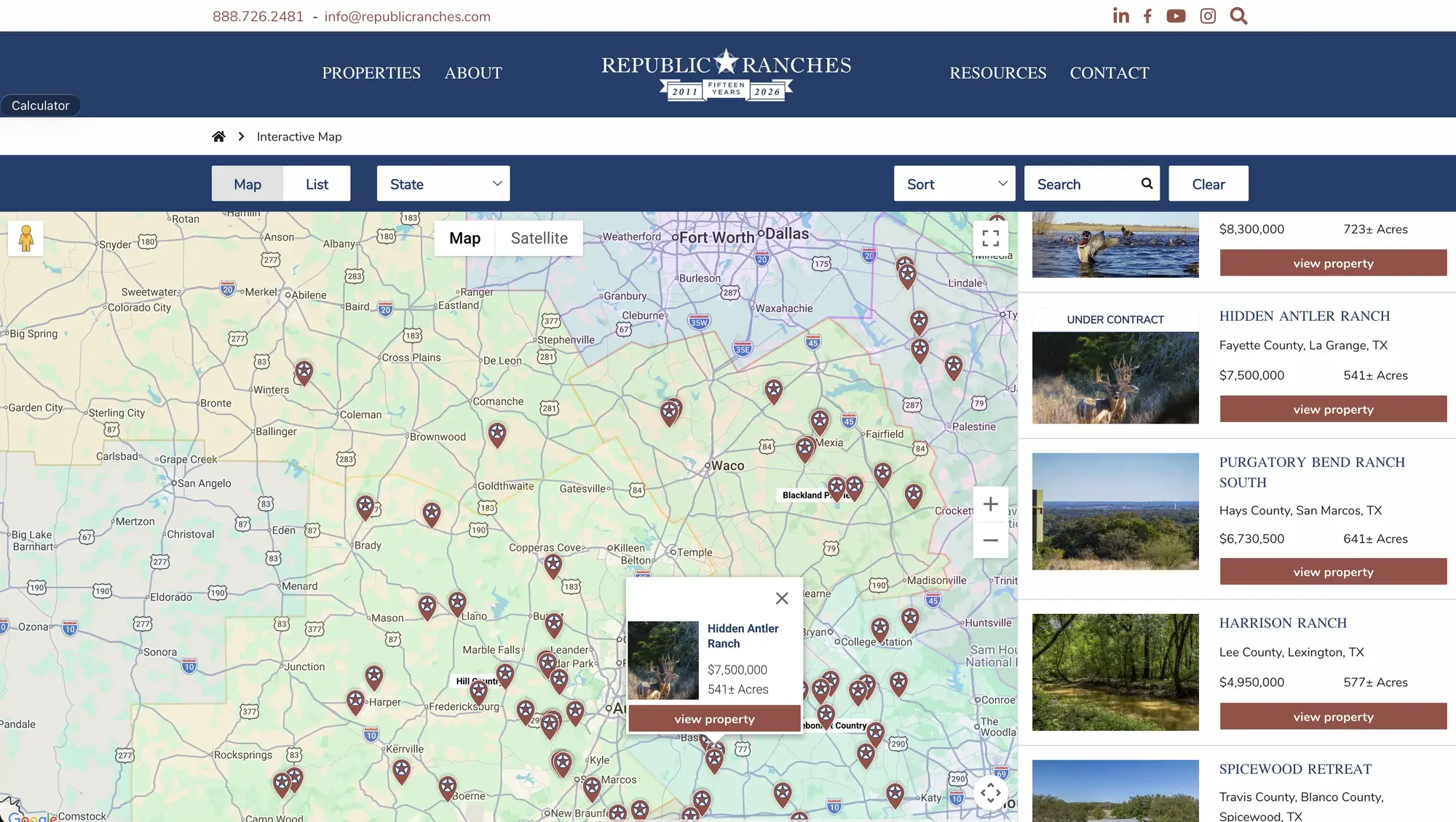 Interactive map zoomed in with property pin marker visible