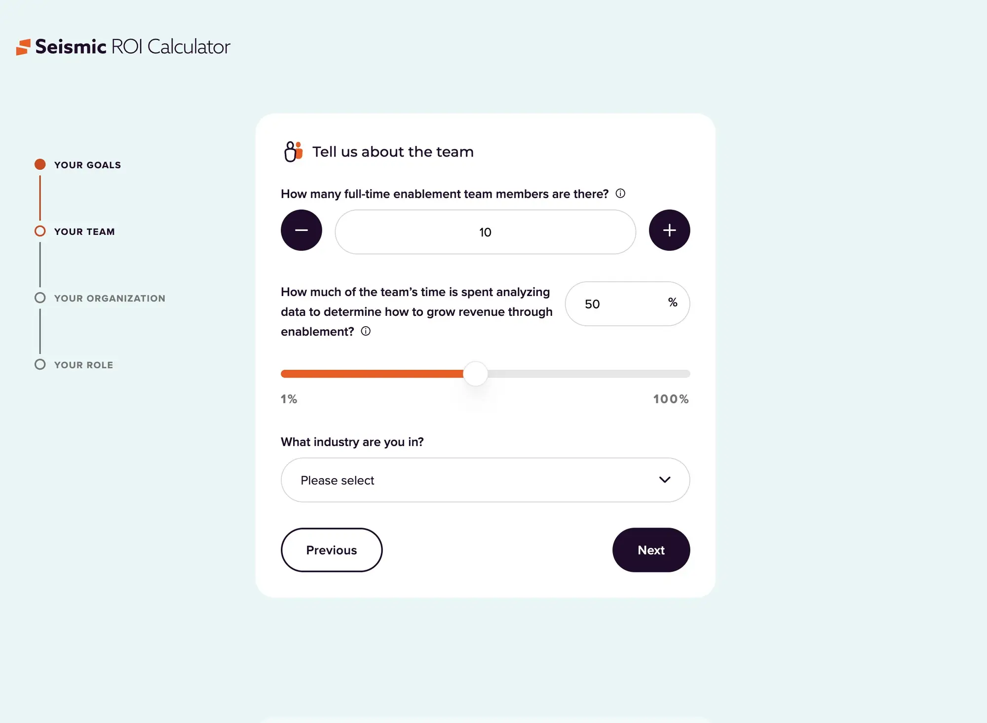 ROI calculator interface built for seismic.com