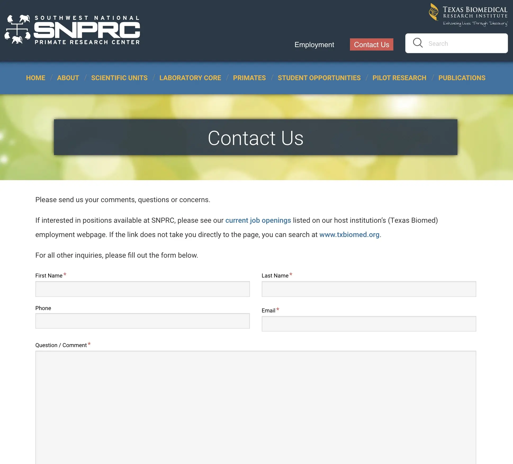 Contact Us page with Gravity Form