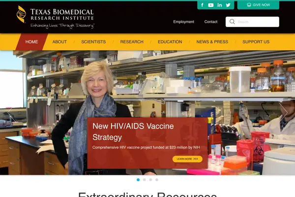 Screenshot of Texas Biomedical Research Institute