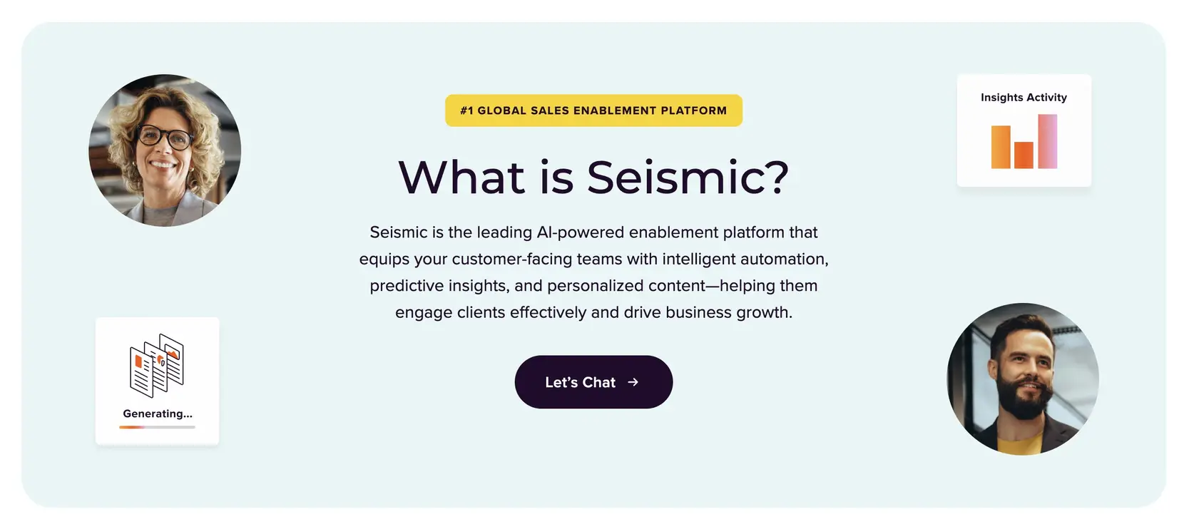 Callout section for the messaging of "Why Seismic?" showcasing CTA with button primary style.