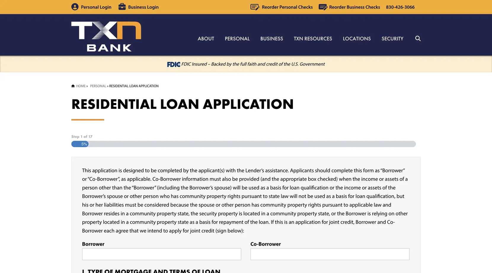 TXN Bank residential loan application