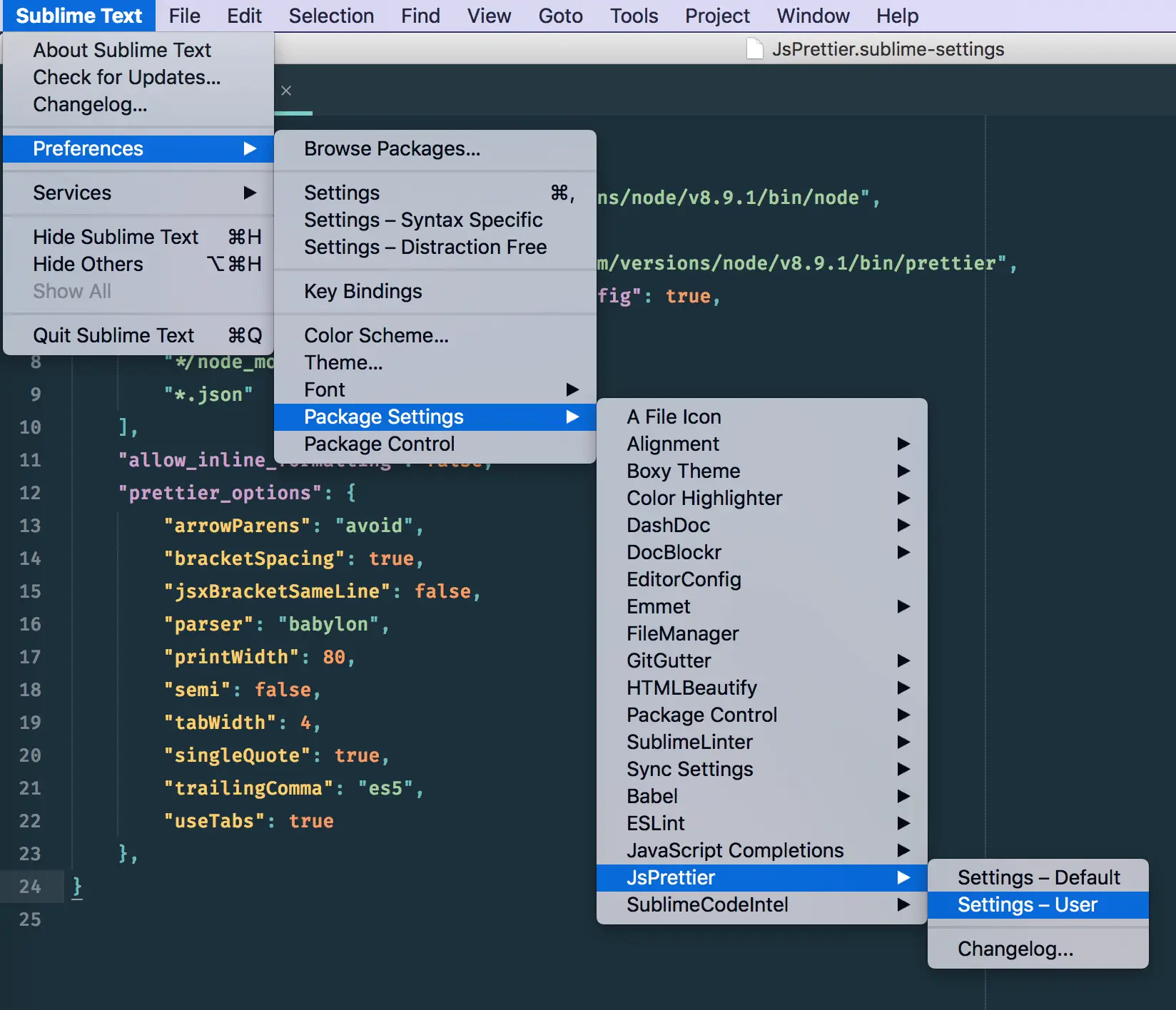 Configure JsPrettier Settings