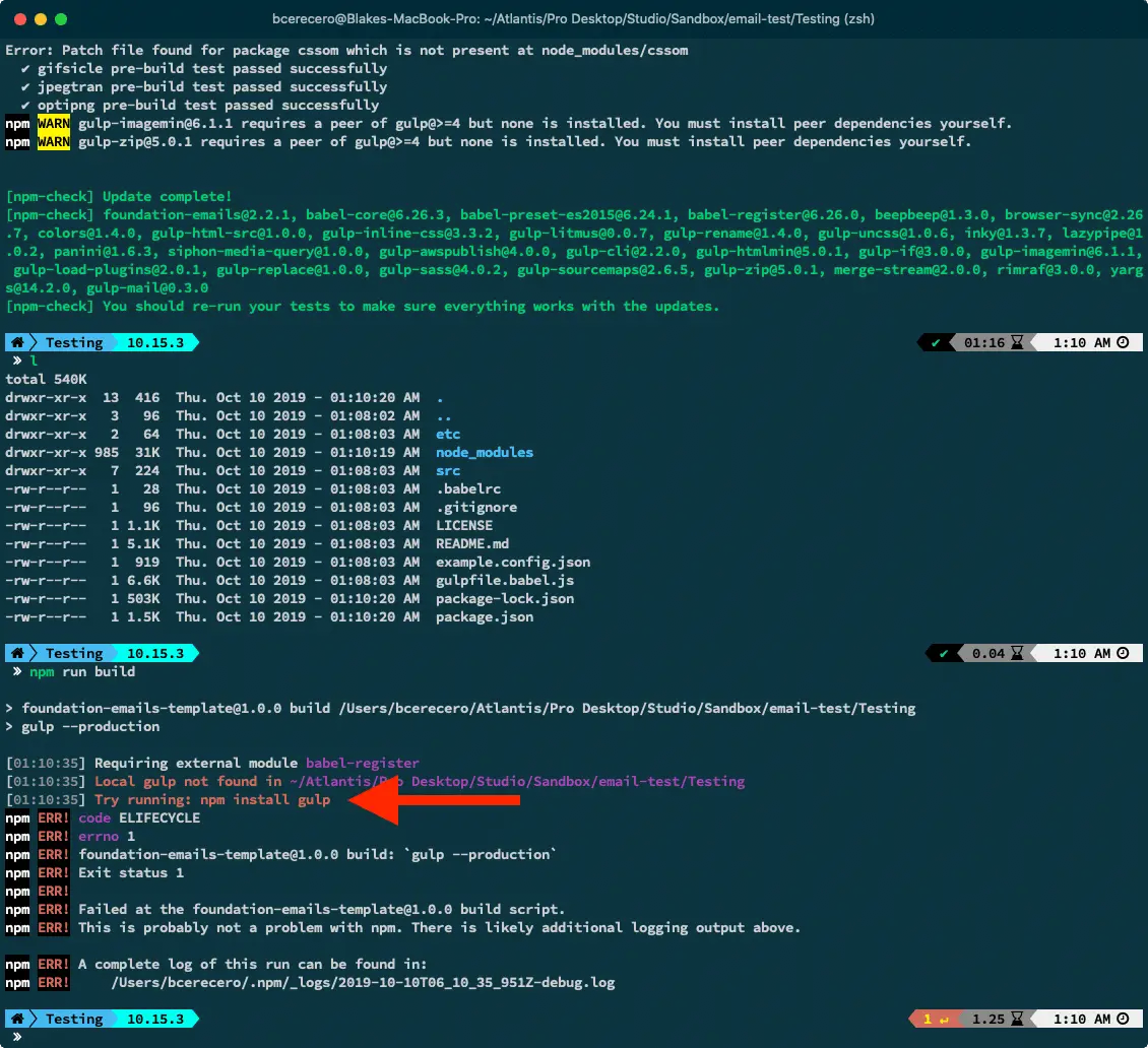 Gulp error in terminal